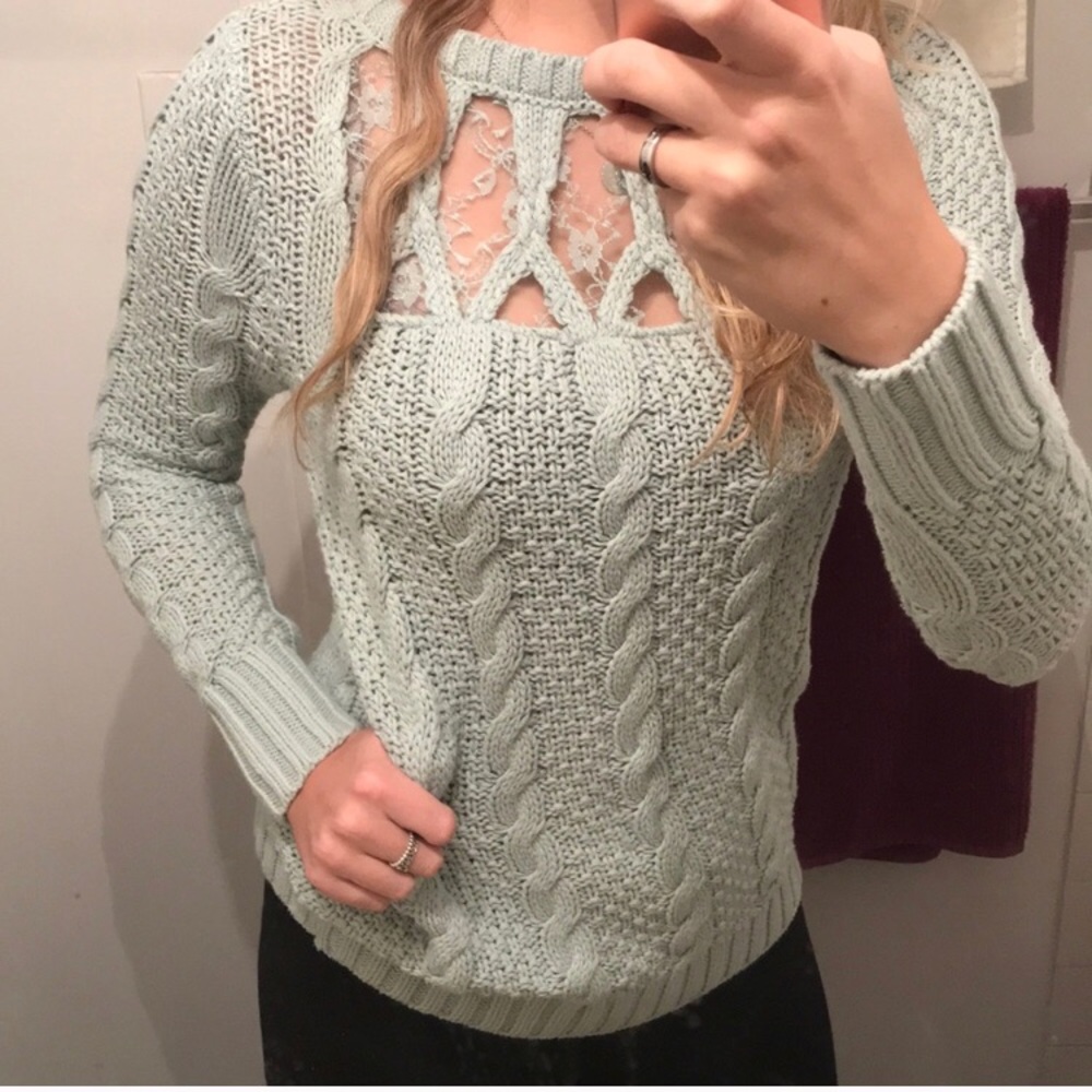 Lauren Conrad Mint green lace sweater